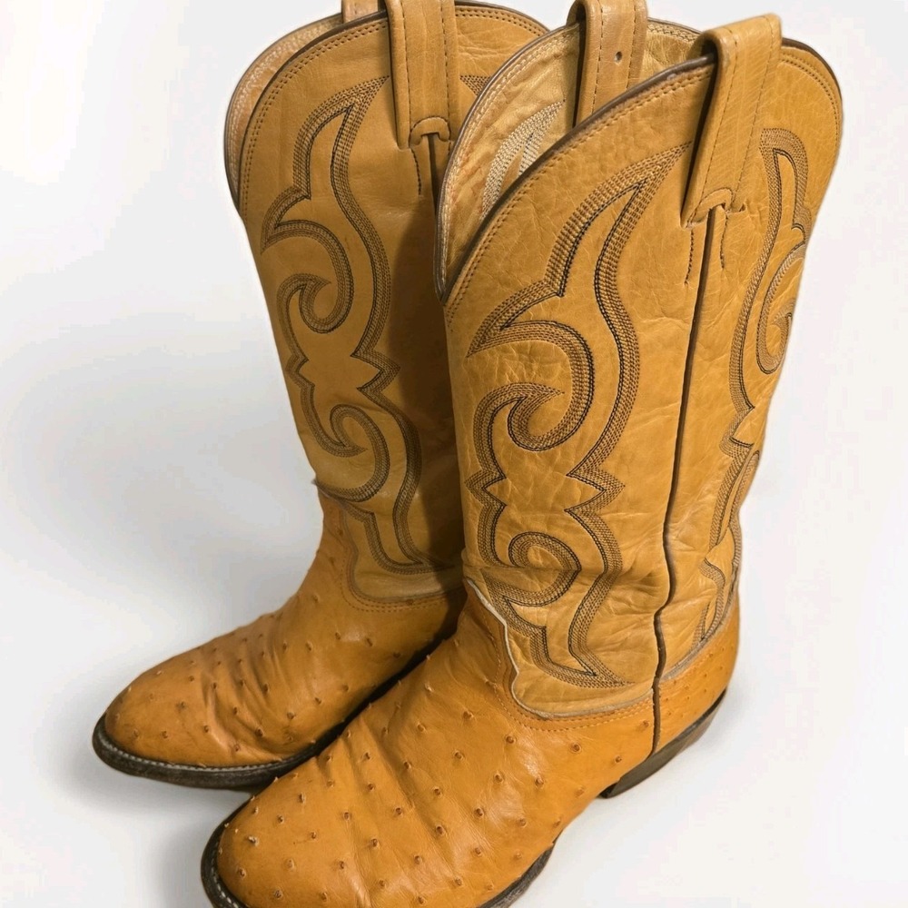 VTG Nocona Made in USA Full Quill Ostrich Cowboy Boots Men's 7.5 3E